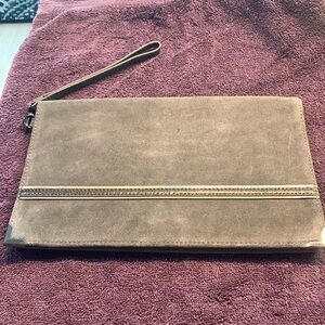 White House Black Market Gray Suede Clutch